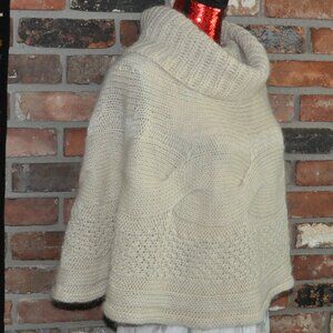 Nardi & Tagliaferri Italy Cable Knit Ivory Poncho Sweater Cowl Neck Wool Blend